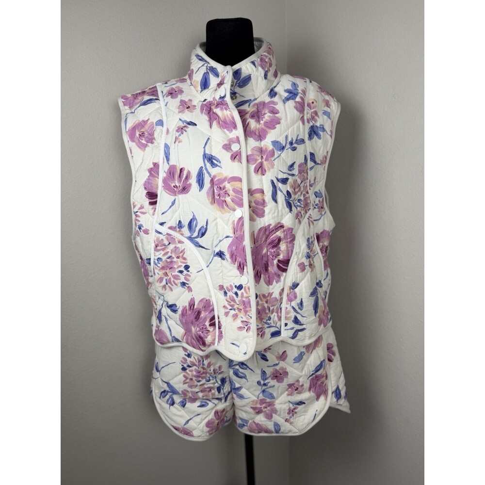 ILLA ILLA Darla Quilted Floral Vest & Shorts Set Size L Pink Blue White